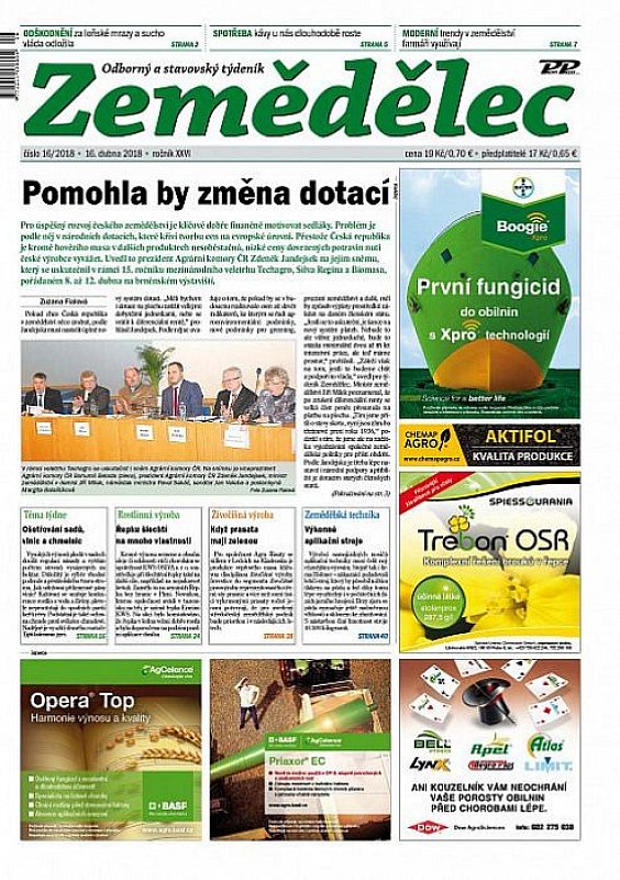 Obálka titulu Zemědělec - vydání č. 16/2018
