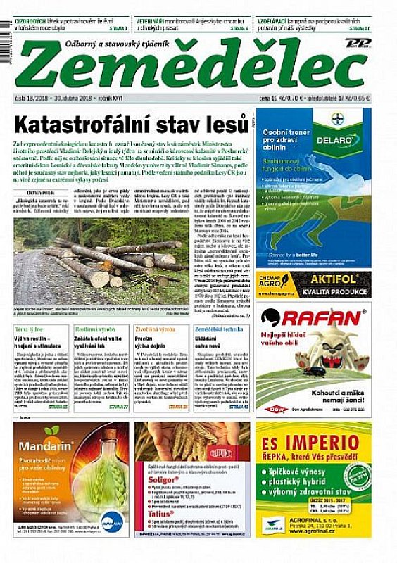 Obálka titulu Zemědělec - vydání č. 18/2018