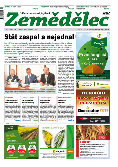 Obálka titulu Zemědělec - vydání č. 21/2018