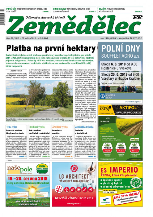 Obálka titulu Zemědělec - vydání č. 22/2018