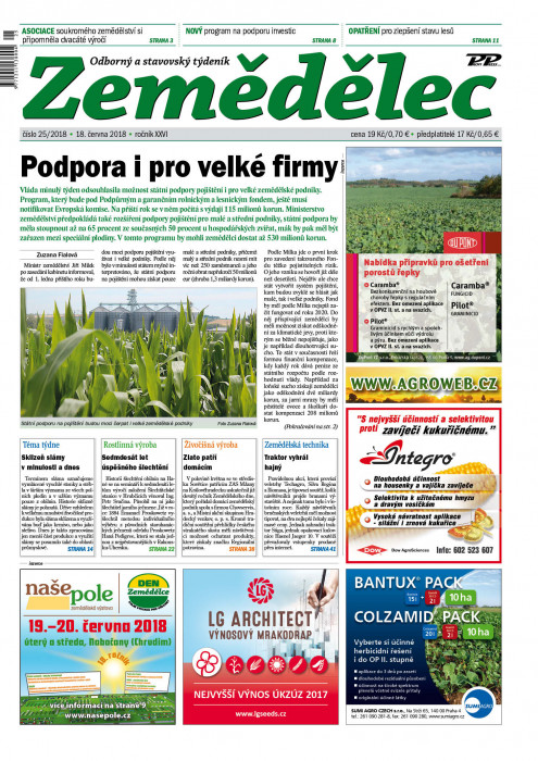 Obálka titulu Zemědělec - vydání č. 25/2018
