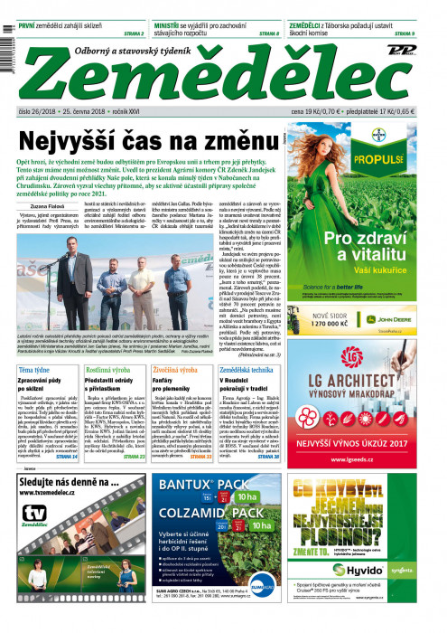 Obálka titulu Zemědělec - vydání č. 26/2018