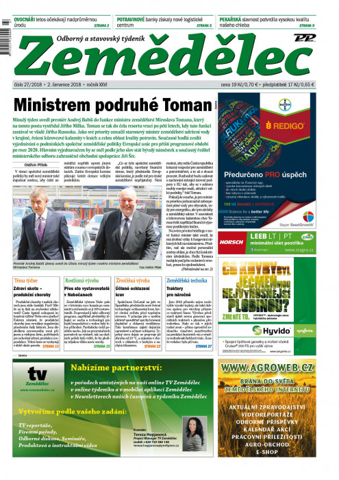 Obálka titulu Zemědělec - vydání č. 27/2018