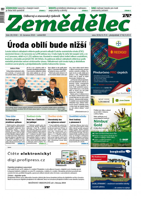 Obálka titulu Zemědělec - vydání č. 28/2018