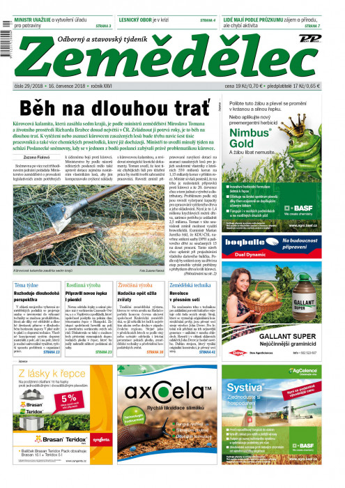 Obálka titulu Zemědělec - vydání č. 29/2018