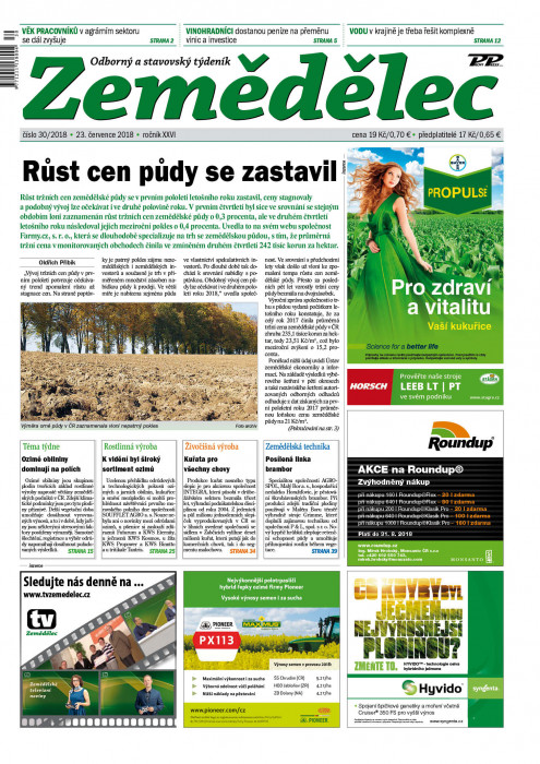 Obálka titulu Zemědělec - vydání č. 30/2018