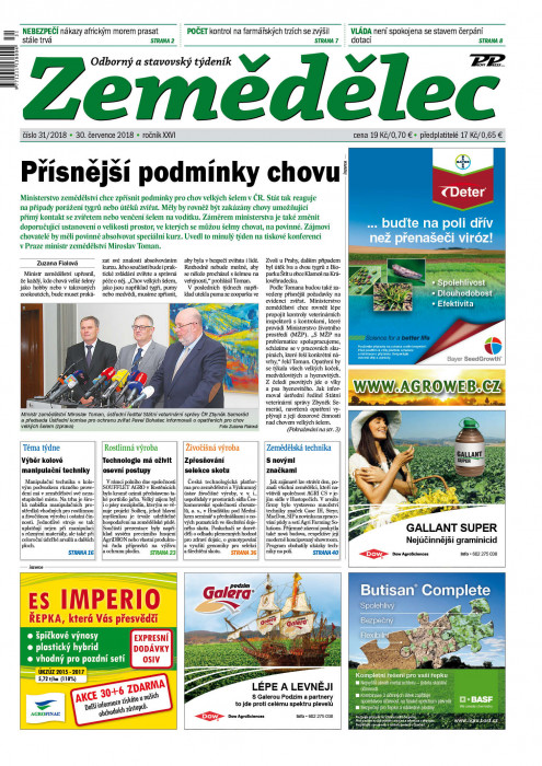 Obálka titulu Zemědělec - vydání č. 31/2018