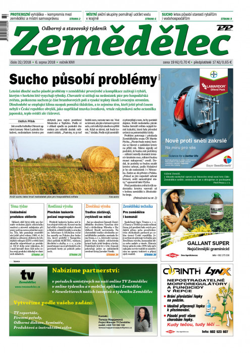 Obálka titulu Zemědělec - vydání č. 32/2018