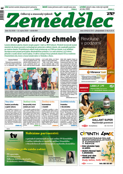 Obálka titulu Zemědělec - vydání č. 33/2018