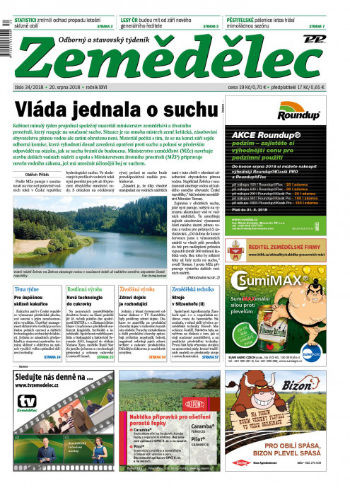 Obálka titulu Zemědělec - vydání č. 34/2018