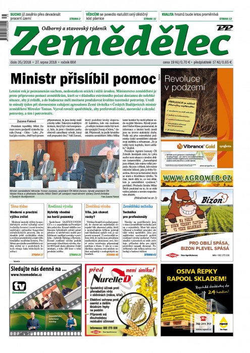 Obálka titulu Zemědělec - vydání č. 35/2018