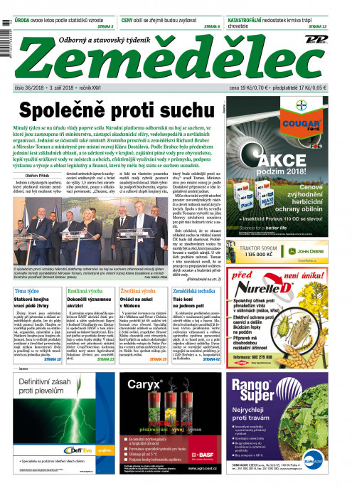 Obálka titulu Zemědělec - vydání č. 36/2018