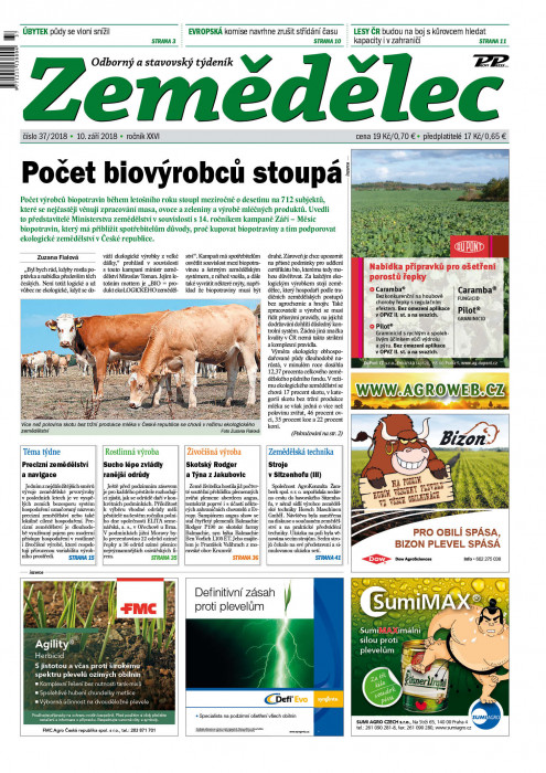 Obálka titulu Zemědělec - vydání č. 37/2018