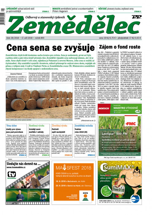 Obálka titulu Zemědělec - vydání č. 38/2018