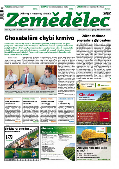 Obálka titulu Zemědělec - vydání č. 39/2018