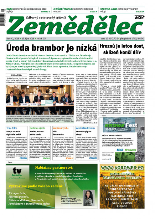 Obálka titulu Zemědělec - vydání č. 42/2018