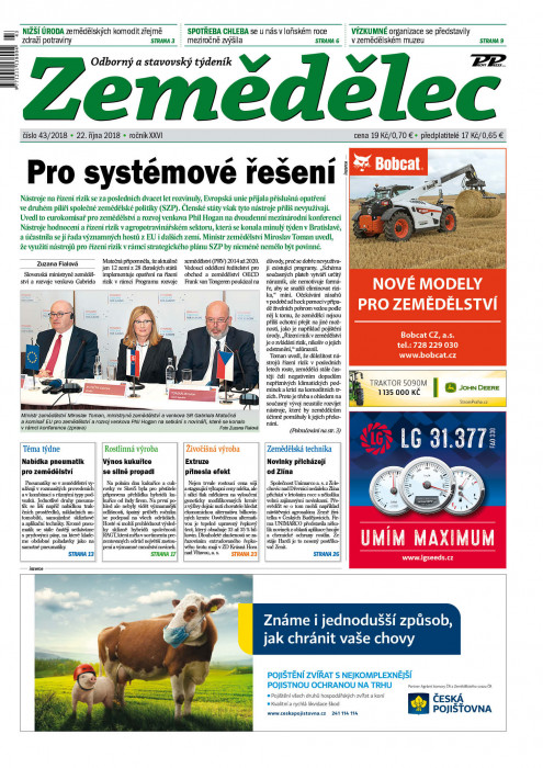 Obálka titulu Zemědělec - vydání č. 43/2018