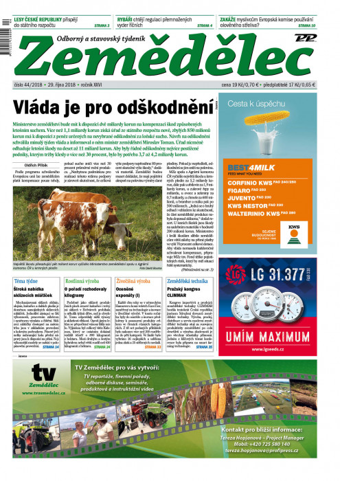 Obálka titulu Zemědělec - vydání č. 44/2018