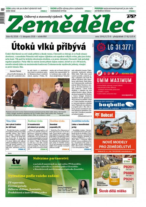 Obálka titulu Zemědělec - vydání č. 45/2018