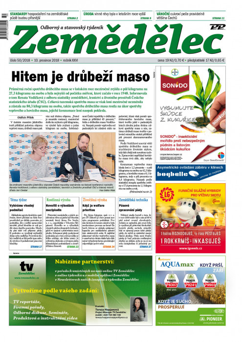 Obálka titulu Zemědělec - vydání č. 50/2018