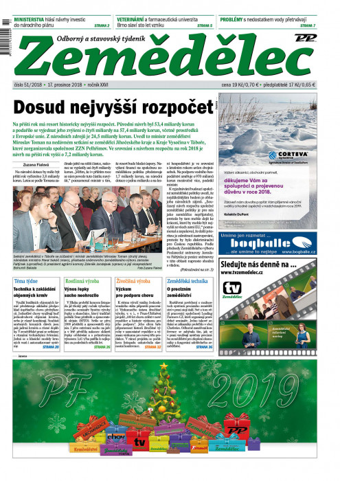 Obálka titulu Zemědělec - vydání č. 51/2018