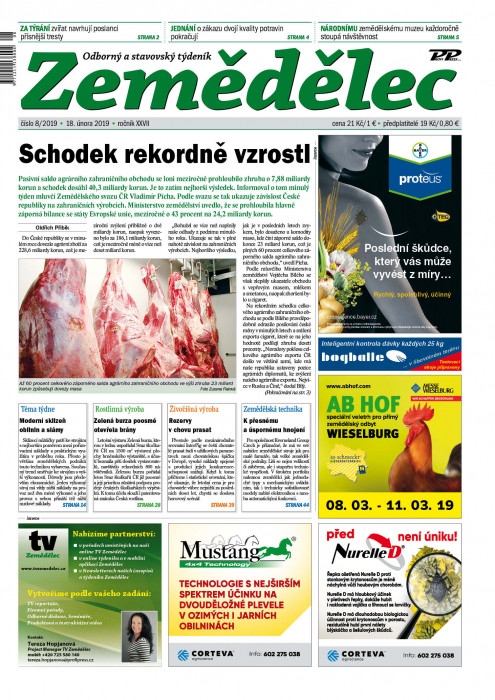 Obálka titulu Zemědělec - vydání č. 8/2019