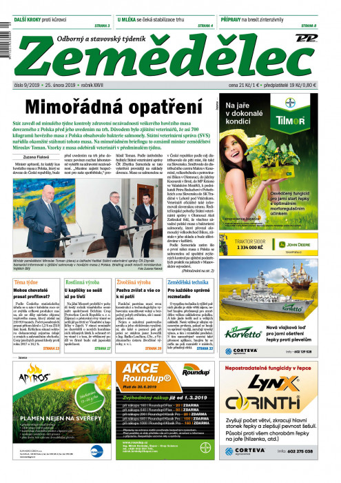 Obálka titulu Zemědělec - vydání č. 9/2019