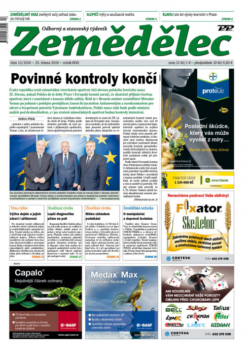 Obálka titulu Zemědělec - vydání č. 13/2019
