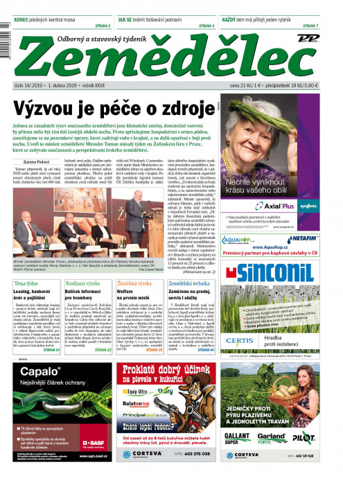 Obálka titulu Zemědělec - vydání č. 14/2019
