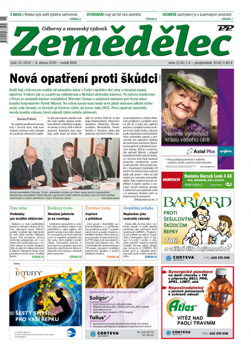 Obálka titulu Zemědělec - vydání č. 15/2019