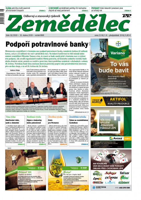 Obálka titulu Zemědělec - vydání č. 16/2019