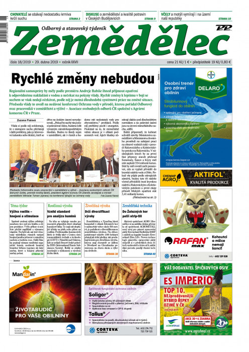 Obálka titulu Zemědělec - vydání č. 18/2019