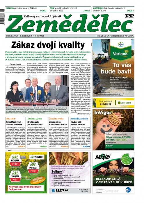Obálka titulu Zemědělec - vydání č. 19/2019