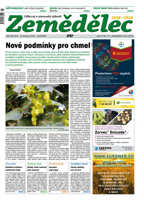 Obálka titulu Zemědělec - vydání č. 28/2019