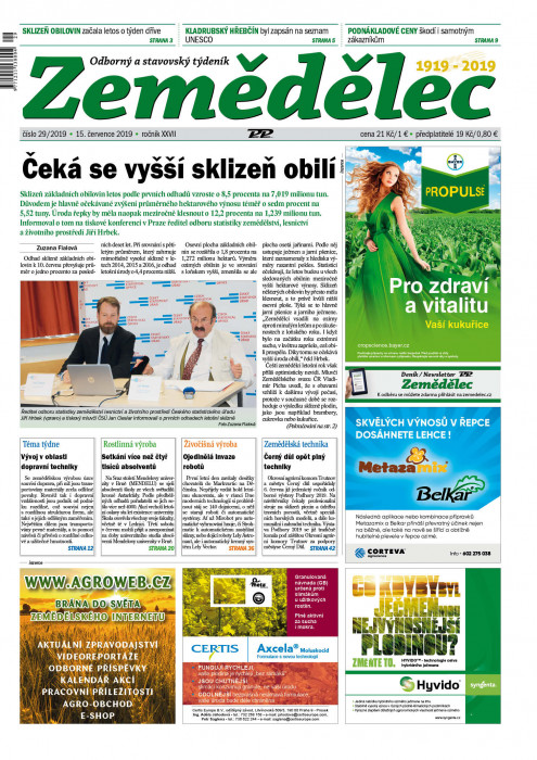 Obálka titulu Zemědělec - vydání č. 29/2019