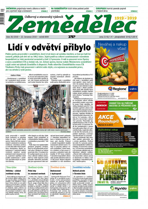 Obálka titulu Zemědělec - vydání č. 30/2019