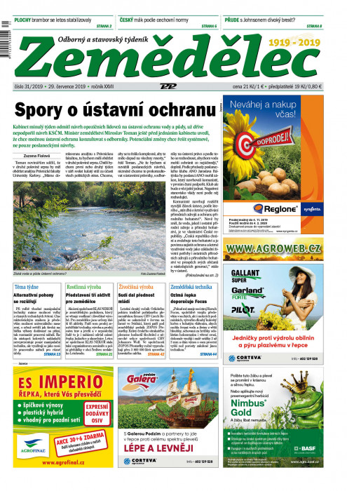 Obálka titulu Zemědělec - vydání č. 31/2019