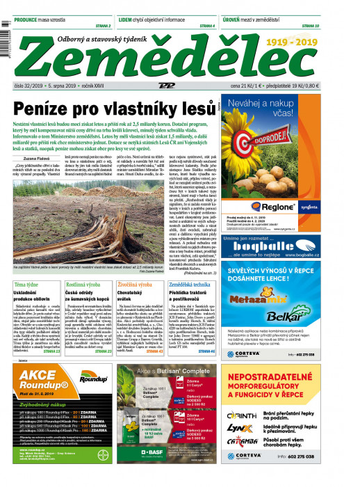 Obálka titulu Zemědělec - vydání č. 32/2019