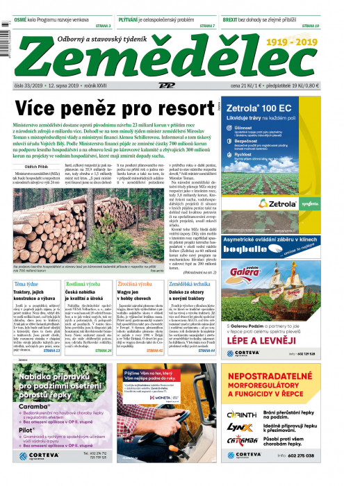 Obálka titulu Zemědělec - vydání č. 33/2019