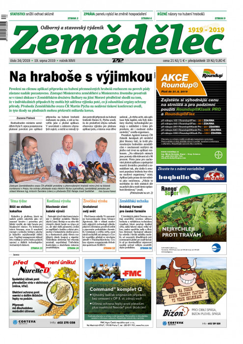 Obálka titulu Zemědělec - vydání č. 34/2019
