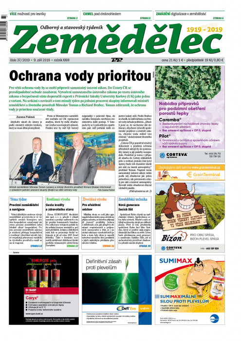 Obálka titulu Zemědělec - vydání č. 37/2019