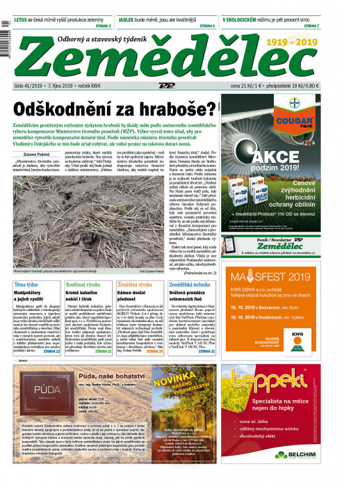Obálka titulu Zemědělec - vydání č. 41/2019