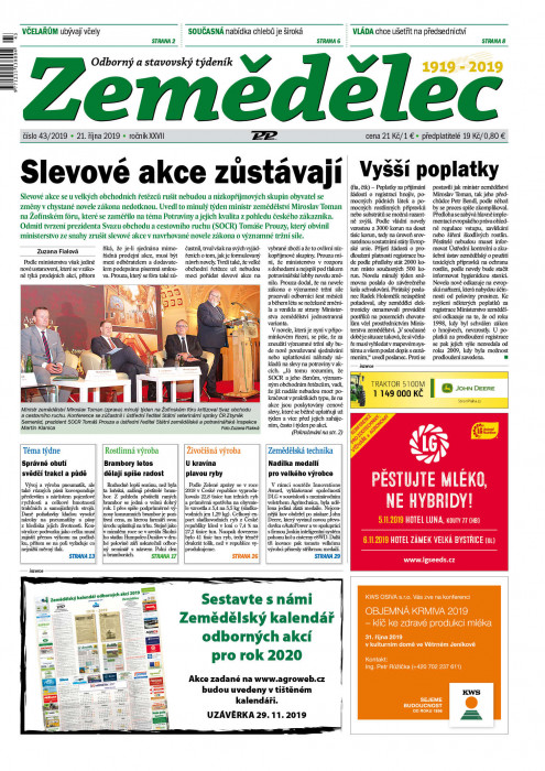 Obálka titulu Zemědělec - vydání č. 43/2019