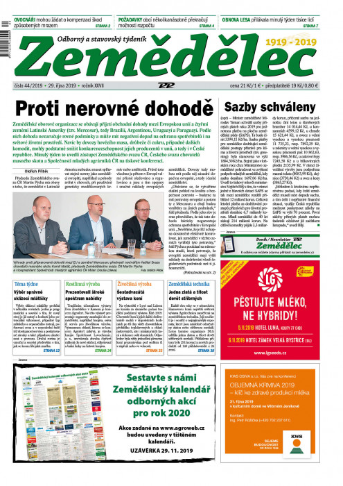 Obálka titulu Zemědělec - vydání č. 44/2019