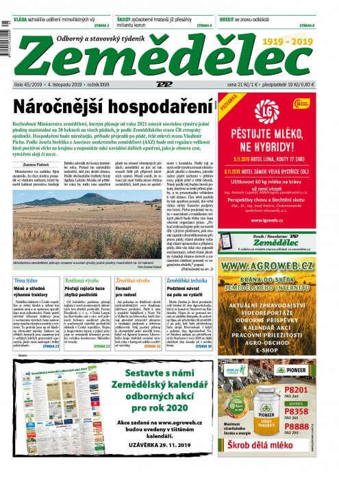Obálka titulu Zemědělec - vydání č. 45/2019