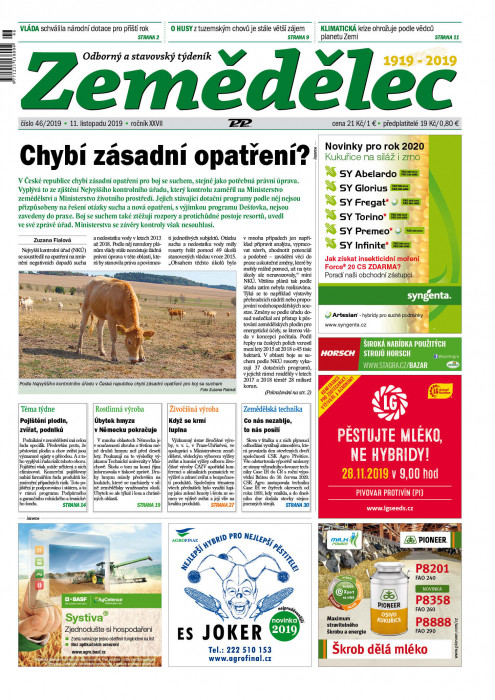 Obálka titulu Zemědělec - vydání č. 46/2019