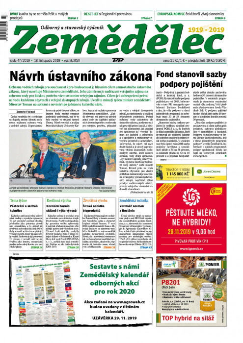 Obálka titulu Zemědělec - vydání č. 47/2019