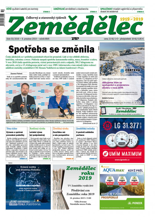 Obálka titulu Zemědělec - vydání č. 50/2019