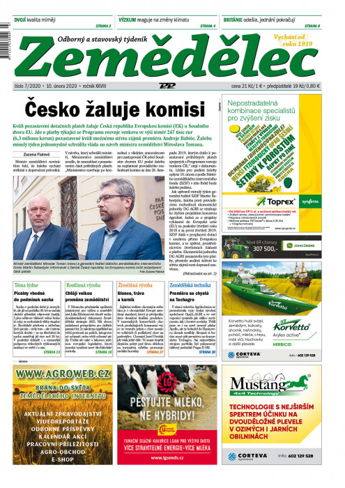 Obálka titulu Zemědělec - vydání č. 7/2020