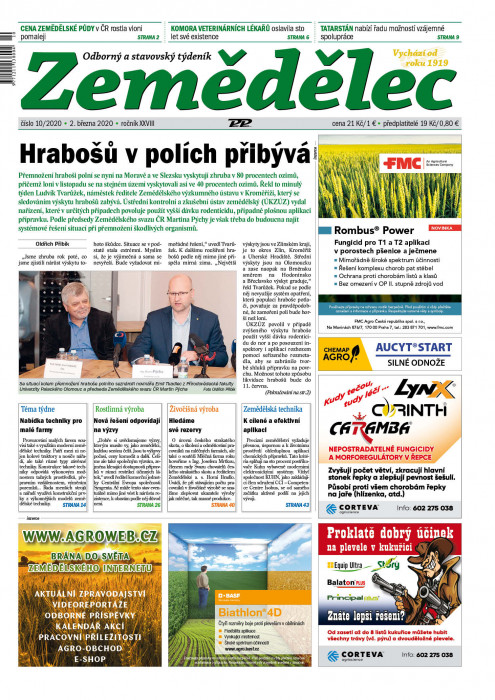 Obálka titulu Zemědělec - vydání č. 10/2020